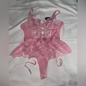 Lacey Pink Lingerie One Piece Large